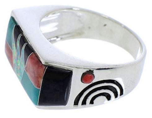 Multicolor Inlay Sterling Silver Ring Size 9-3/4 EX41349