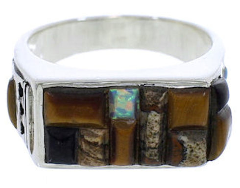 Southwest Multicolor Silver Ring Size 12-1/4 EX41583