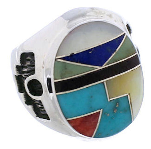 Southwest Silver Multicolor Inlay Ring Size 4-3/4 TX38738