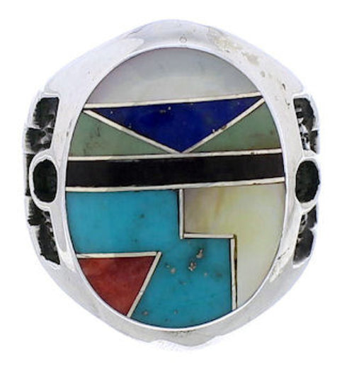 Southwest Silver Multicolor Inlay Ring Size 4-3/4 TX38738