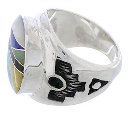 Southwest Silver Multicolor Inlay Ring Size 4-3/4 TX38738