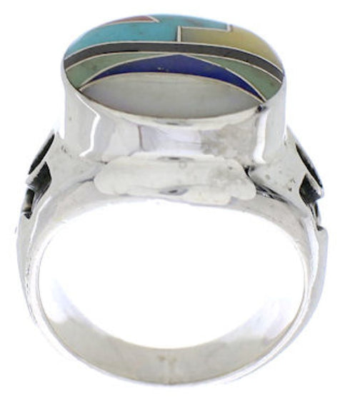 Southwest Silver Multicolor Inlay Ring Size 4-3/4 TX38738