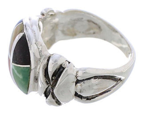 Southwestern Silver Multicolor Inlay Ring Size 6-1/4 TX40026