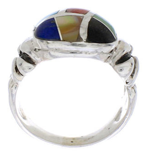Southwestern Silver Multicolor Inlay Ring Size 6-1/4 TX40026