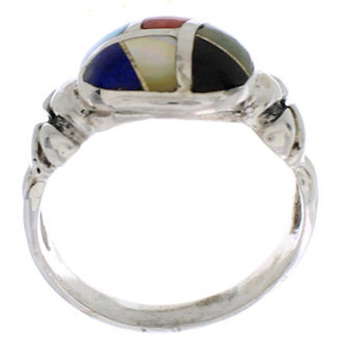 Southwestern Multicolor Inlay Silver Ring Size 6-3/4 TX40064