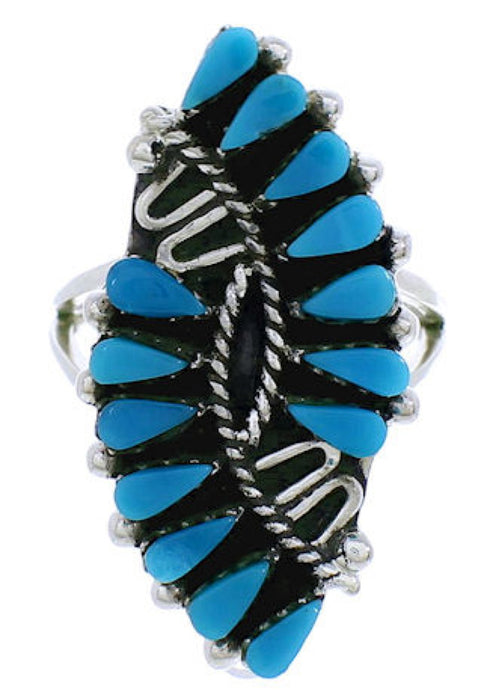 Turquoise Silver Southwest Needlepoint Ring Size 7-1/4 UX33364