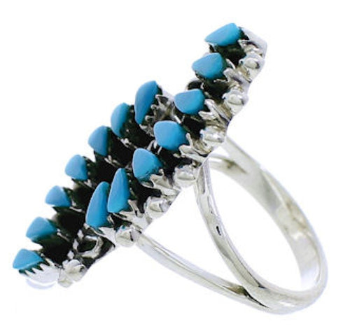 Turquoise Silver Southwest Needlepoint Ring Size 7-1/4 UX33364