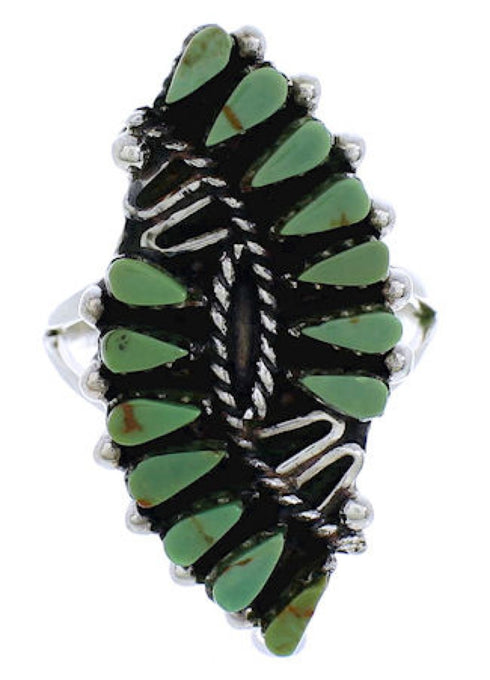 Turquoise And Silver Southwest Needlepoint Ring Size 8-1/2 UX33376