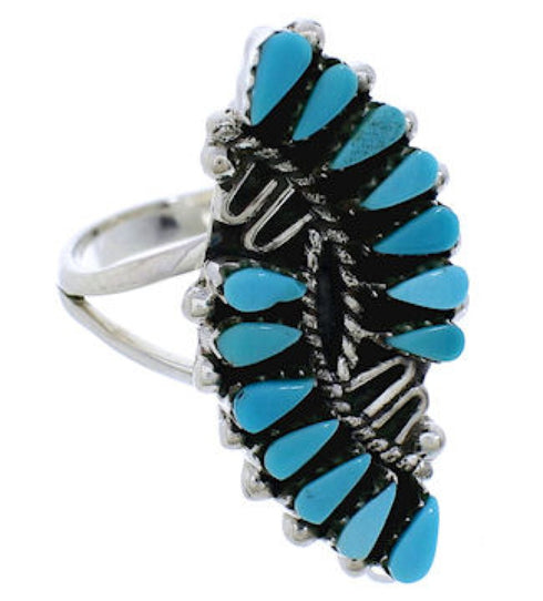 Southwest Silver And Turquoise Needlepoint Ring Size 8-1/2 UX33407