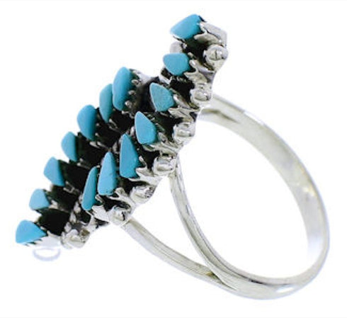 Genuine Sterling Silver Turquoise Needlepoint Ring Size 8-1/4 UX33405