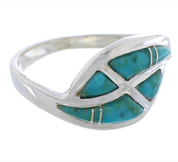 Southwestern Sterling Silver Turquoise Inlay Ring Size 6-3/4 WX41052