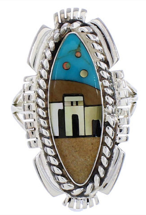 Native American Design Multicolor Silver Ring Size 6-3/4 WX41438