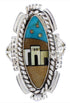 Native American Design Multicolor Silver Ring Size 6-3/4 WX41438