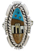 Multicolor Native American Design Silver Ring Size 7-3/4 WX41444