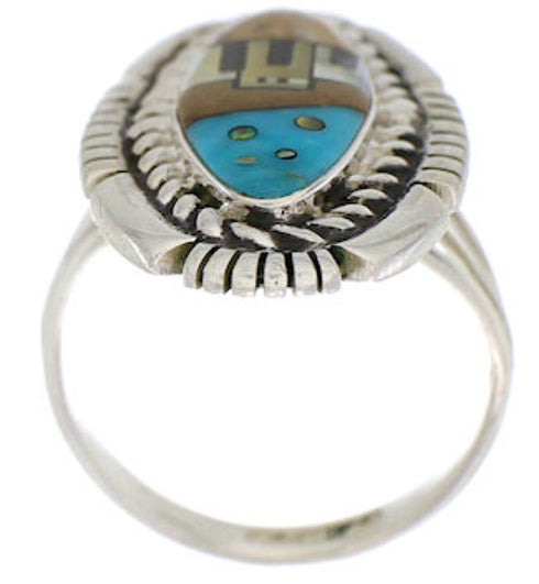 Multicolor Native American Design Silver Ring Size 7-3/4 WX41444