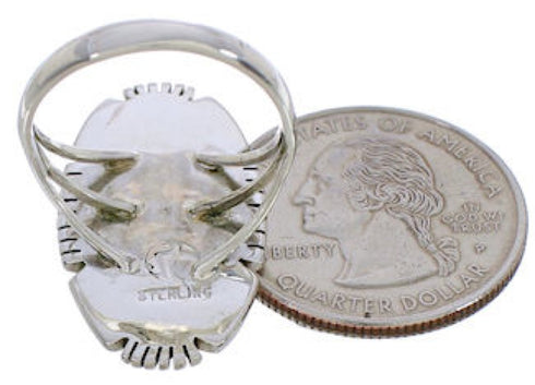 Multicolor Native American Design Silver Ring Size 7-3/4 WX41444