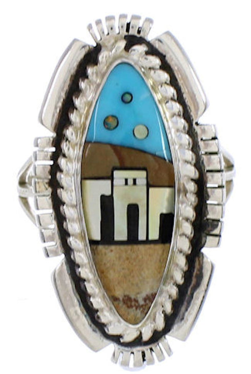 Silver Multicolor Native American Design Ring Size 6-1/4 WX41473