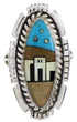 Multicolor Native American Design Silver Ring Size 5-3/4 WX41475