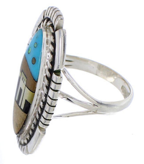 Multicolor Native American Design Silver Ring Size 5-3/4 WX41475