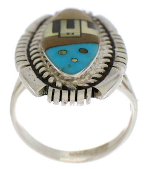 Multicolor Native American Design Silver Ring Size 5-3/4 WX41475
