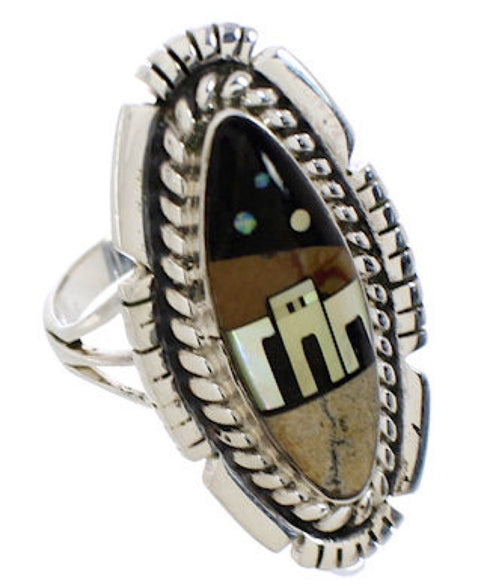 Silver Native American Design Multicolor Ring Size 6-3/4 WX41509