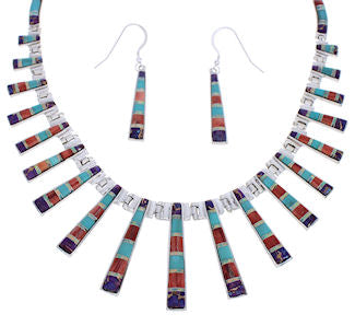 Multicolor Jewelry Sterling Silver Link Necklace Earrings Set PX38012