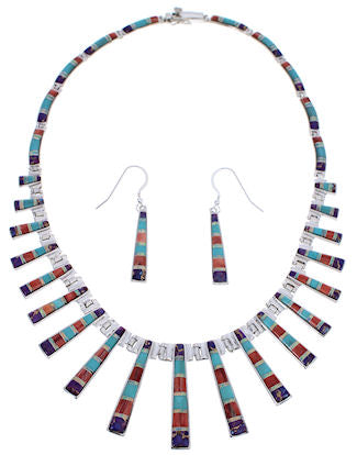 Multicolor Jewelry Sterling Silver Link Necklace Earrings Set PX38012