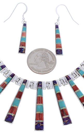 Multicolor Jewelry Sterling Silver Link Necklace Earrings Set PX38012