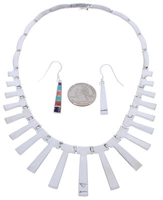 Multicolor Jewelry Sterling Silver Link Necklace Earrings Set PX38012