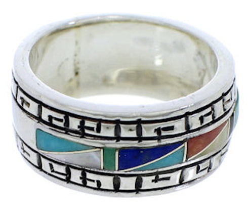 Southwestern Multicolor Inlay Silver Ring Size 6-3/4 WX36385