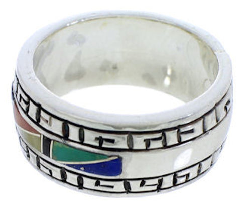 Southwestern Multicolor Inlay Silver Ring Size 6-3/4 WX36385