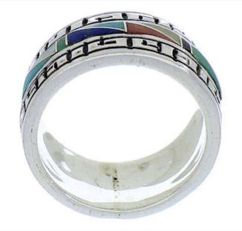 Sterling Silver Multicolor Inlay Southwest Ring Size 5-1/4 WX36411
