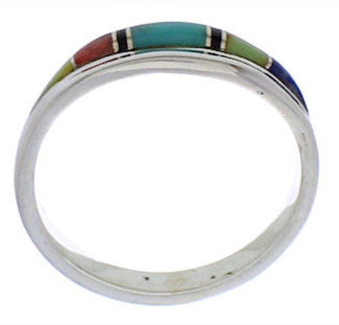 Multicolor Inlay And Sterling Silver Southwest Ring Size 7-1/4 WX81172