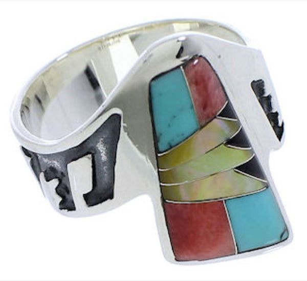 Sterling Silver Multicolor Inlay Ring Size 7-1/2 EX40908