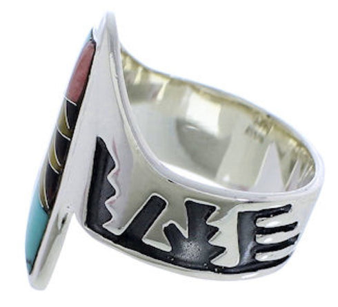 Sterling Silver Multicolor Inlay Ring Size 7-1/2 EX40908