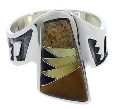 Multicolor And Silver Southwestern Ring Size 8-1/2 EX40956