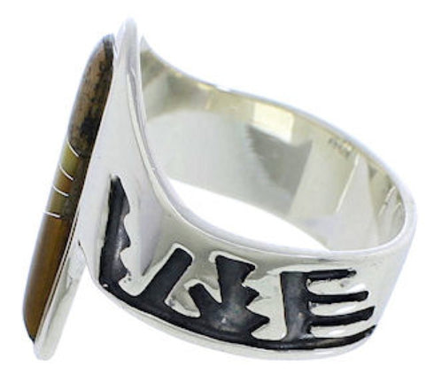 Tiger Eye And Multicolor Silver Ring Size 9-1/2 EX40954