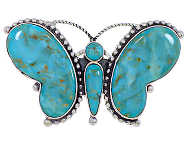 Large Statement Turquoise Silver Butterfly Ring Size 7-3/4 EX40979