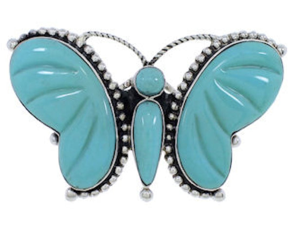 Turquoise Silver Butterfly Large Statement Ring Size 8-3/4 EX40981