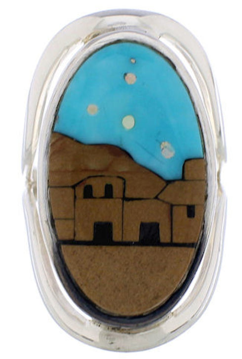 Native American Pueblo Design Multicolor Inlay Ring Size 6 EX42300
