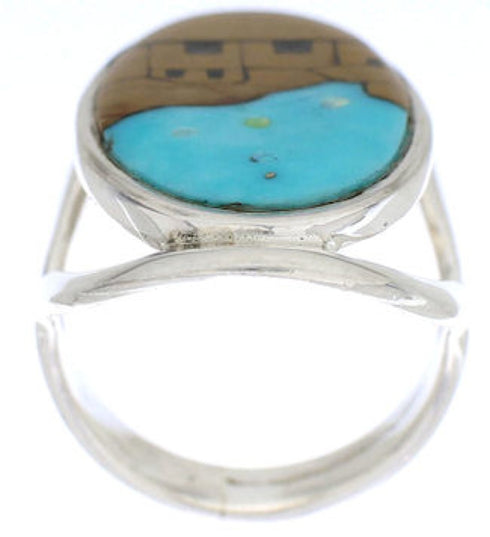 Native American Pueblo Design Multicolor Inlay Ring Size 6 EX42300
