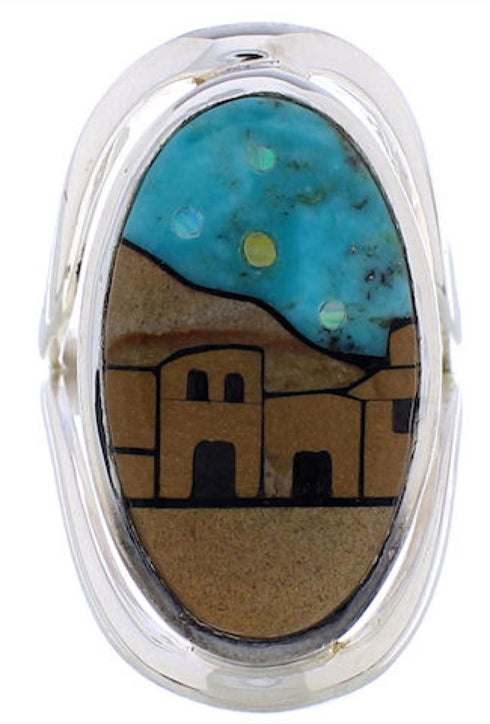 Multicolor Native American Pueblo Design Ring Size 6-3/4 EX42301