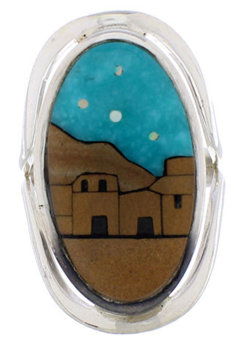 Native American Village Design Multicolor Ring Size 7-1/2 EX42305