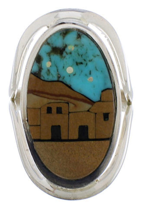 Native American Village Design Multicolor Ring Size 8-1/4 EX42337