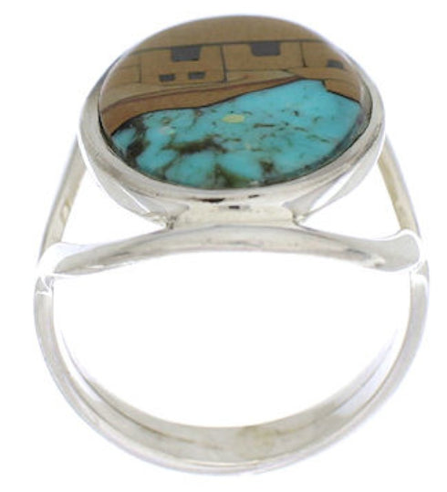 Native American Pueblo Design Silver Multicolor Ring Size 5 EX42338