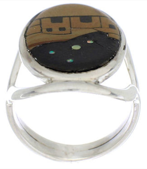 Native American Pueblo Design Multicolor Ring Size 7-1/4 EX42345