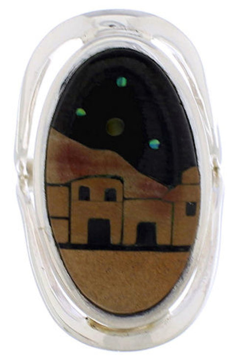 Multicolor Inlay Native American Pueblo Design Ring Size 5-1/2 EX42352