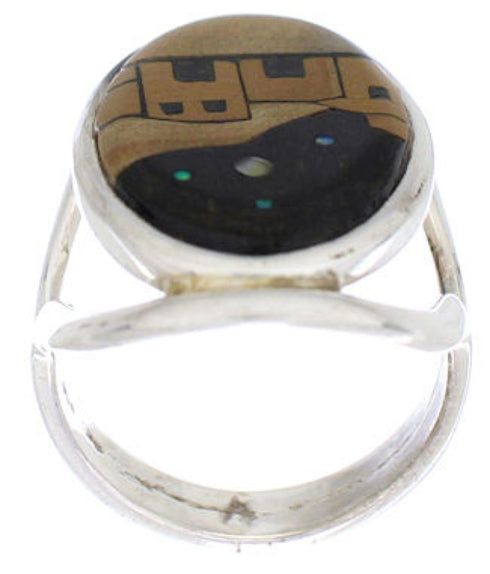 Multicolor Native American Design Silver Ring Size 6-3/4 EX42356