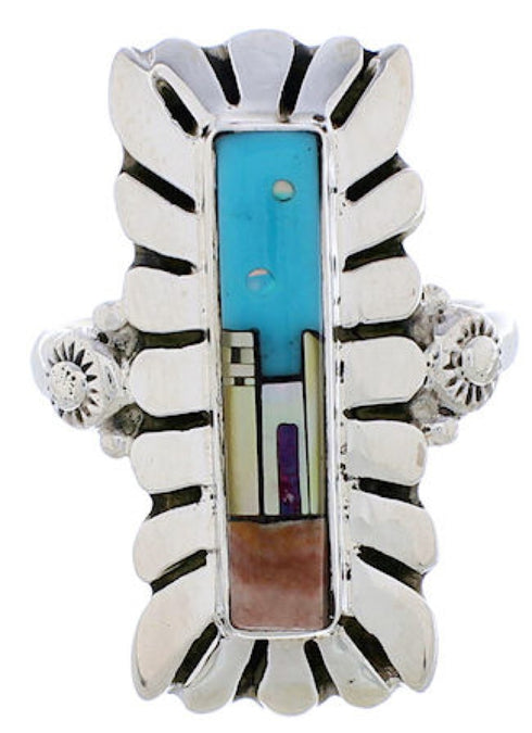 Native American Design Silver Multicolor Ring Size 4-3/4 EX42371