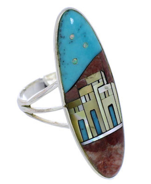 Silver Multicolor Native American Design Ring Size 6-3/4 UX36500